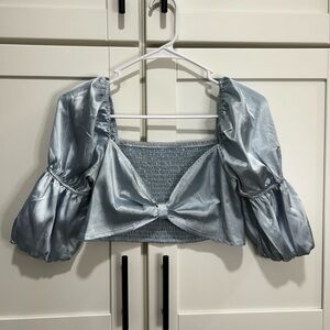 Elegant Blue Puff Sleeve Top